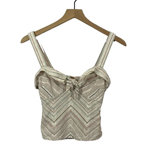 Free People Chevron Stripe Tie Front Tank - Ivory Multi - 0 - Picture 1 of 11